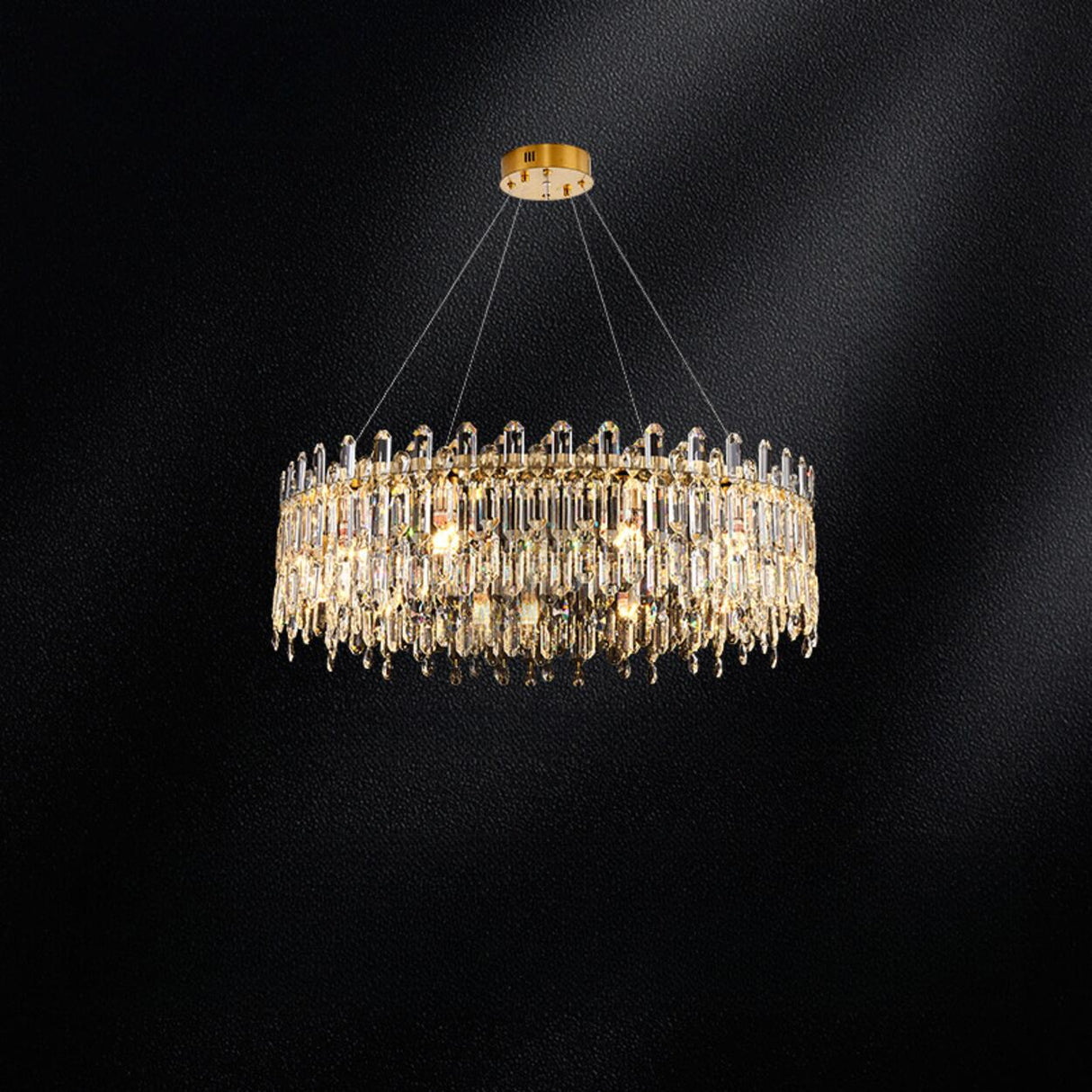 Luxurious Gold Crystal Adjustable Height Chandelier Image - 9