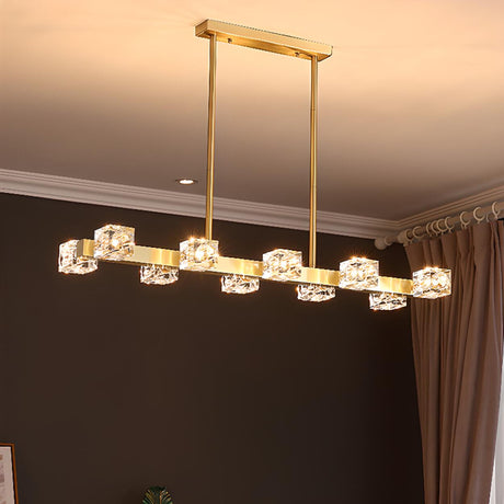 Luxurious Gold Crystal Square Island Pendant Light Image - 1