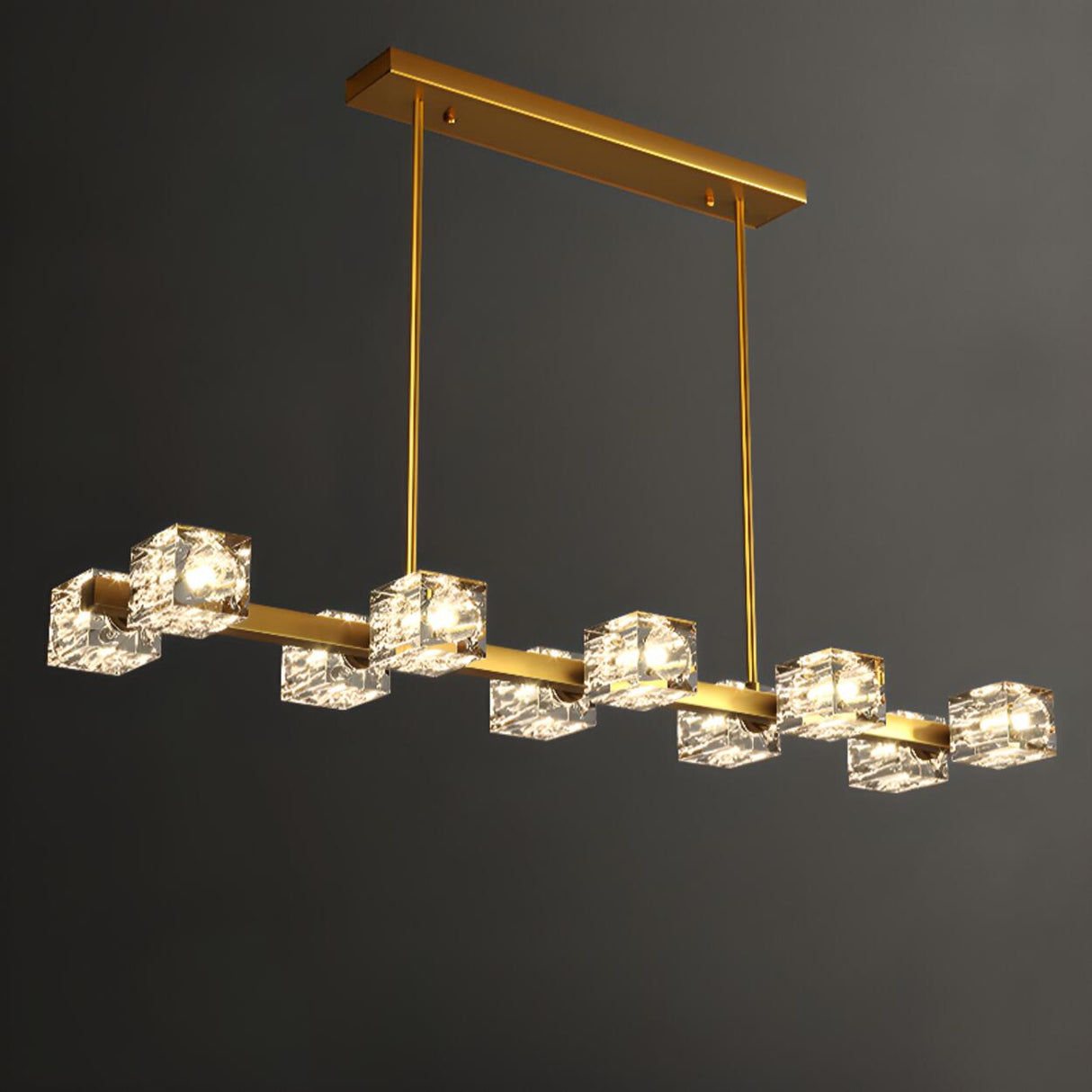 Luxurious Gold Crystal Square Island Pendant Light Image - 9