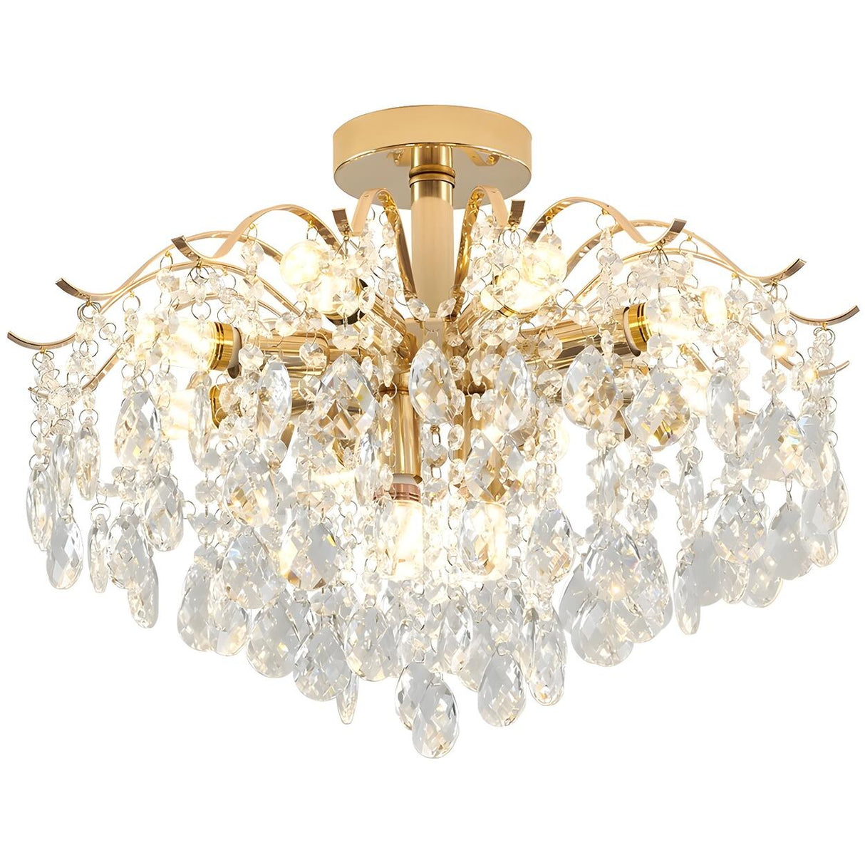 Luxurious Gold Flush Mount Crystal Chandelier Image - 10