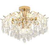 Luxurious Gold Flush Mount Crystal Chandelier Image - 10