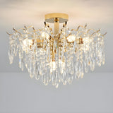 Luxurious Gold Flush Mount Crystal Chandelier Image - 11