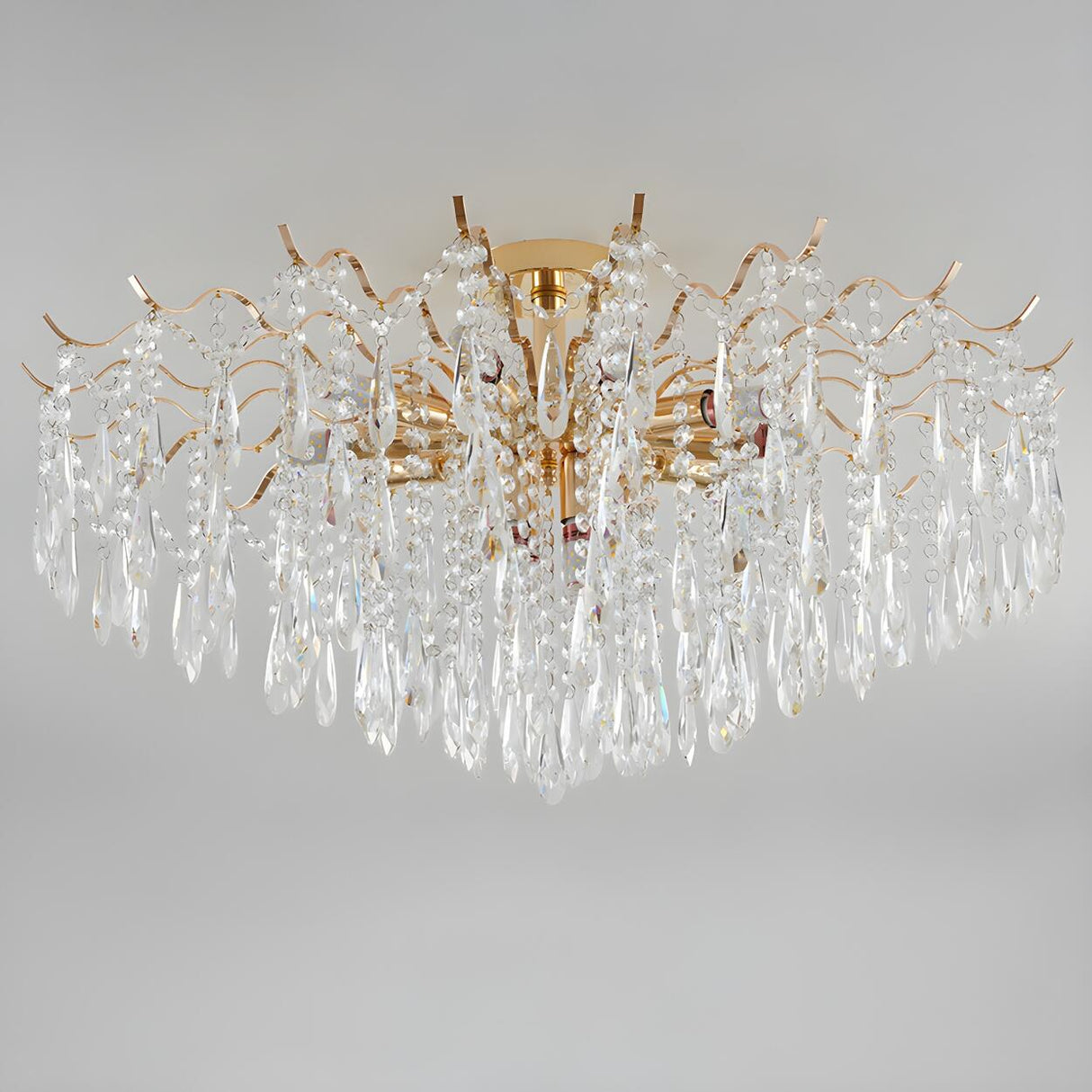 Luxurious Gold Flush Mount Crystal Chandelier Image - 12