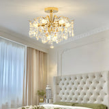 Luxurious Gold Flush Mount Crystal Chandelier Image - 19