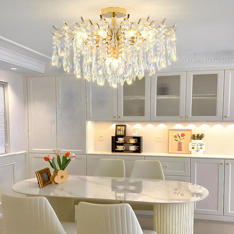 Luxurious Gold Flush Mount Crystal Chandelier Image - 21