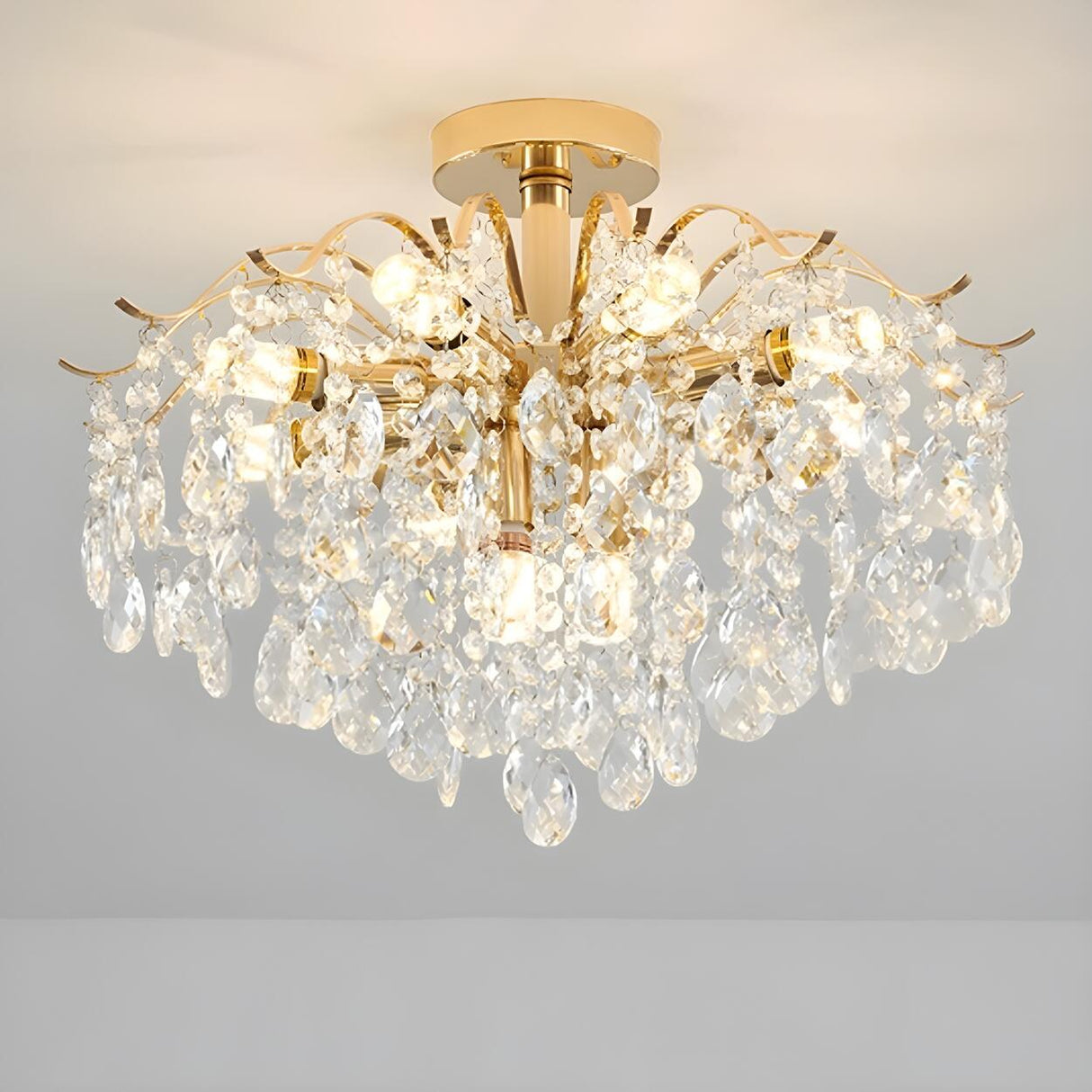 Luxurious Gold Flush Mount Crystal Chandelier Image - 3