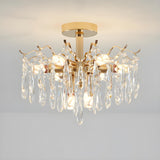 Luxurious Gold Flush Mount Crystal Chandelier Image - 9