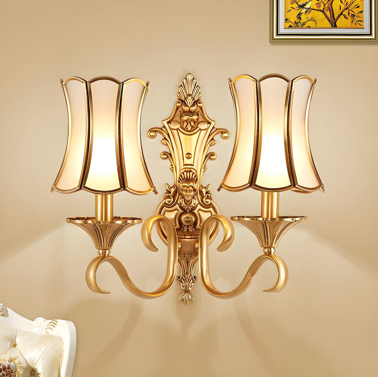 Luxurious Gold Geometric Frosted Glass Wall Sconce Image - 1