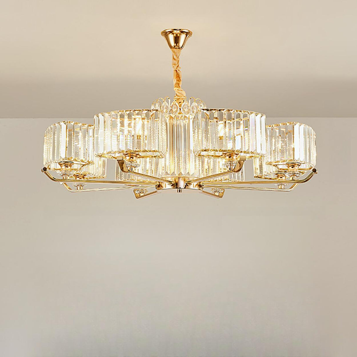 Luxurious Gold Ring Round Crystal Chandelier Image - 3