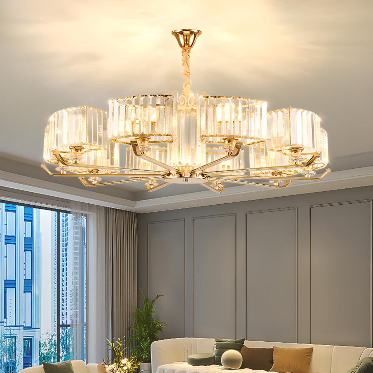 Luxurious Gold Ring Round Crystal Chandelier Image - 6