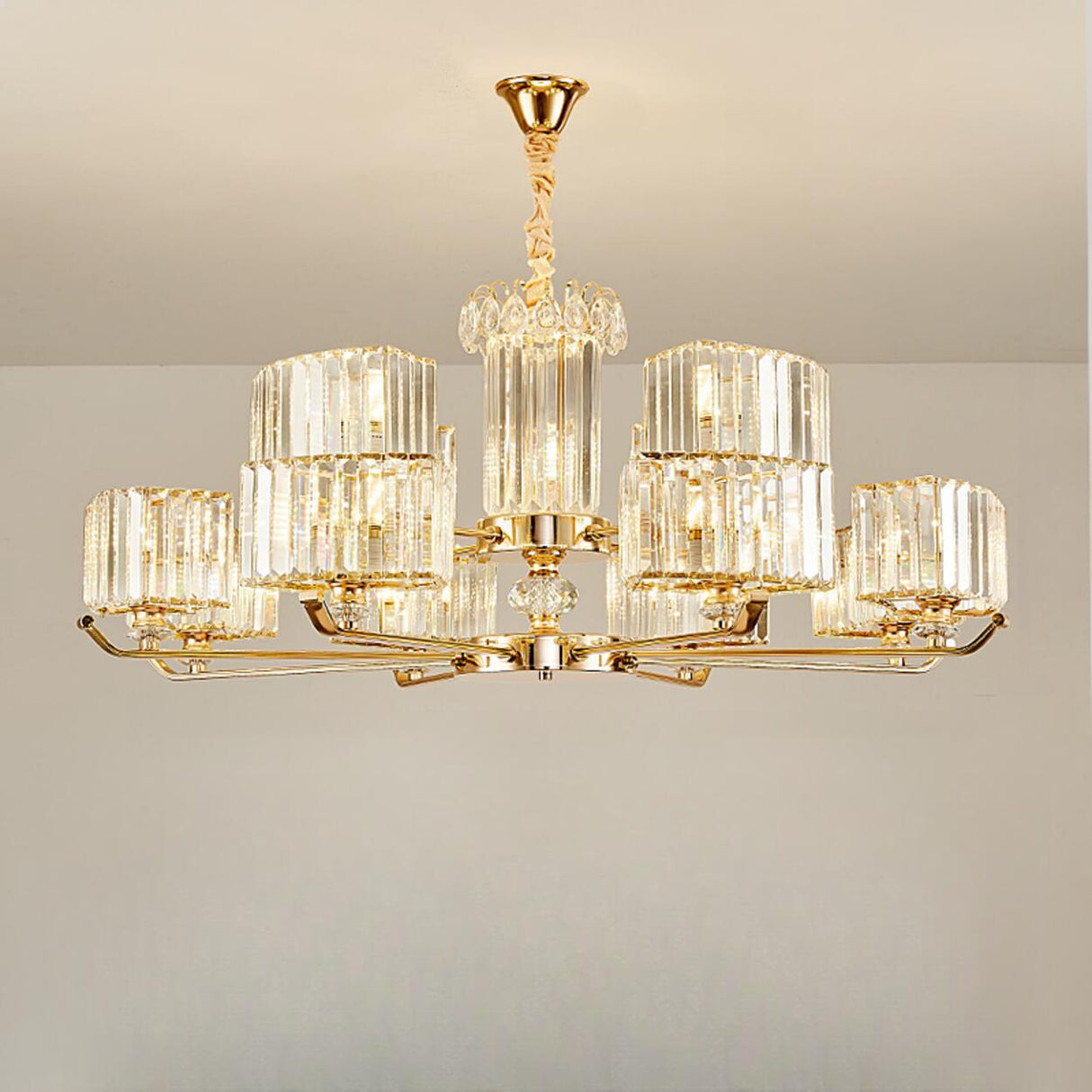 Luxurious Gold Ring Round Crystal Chandelier Image - 7