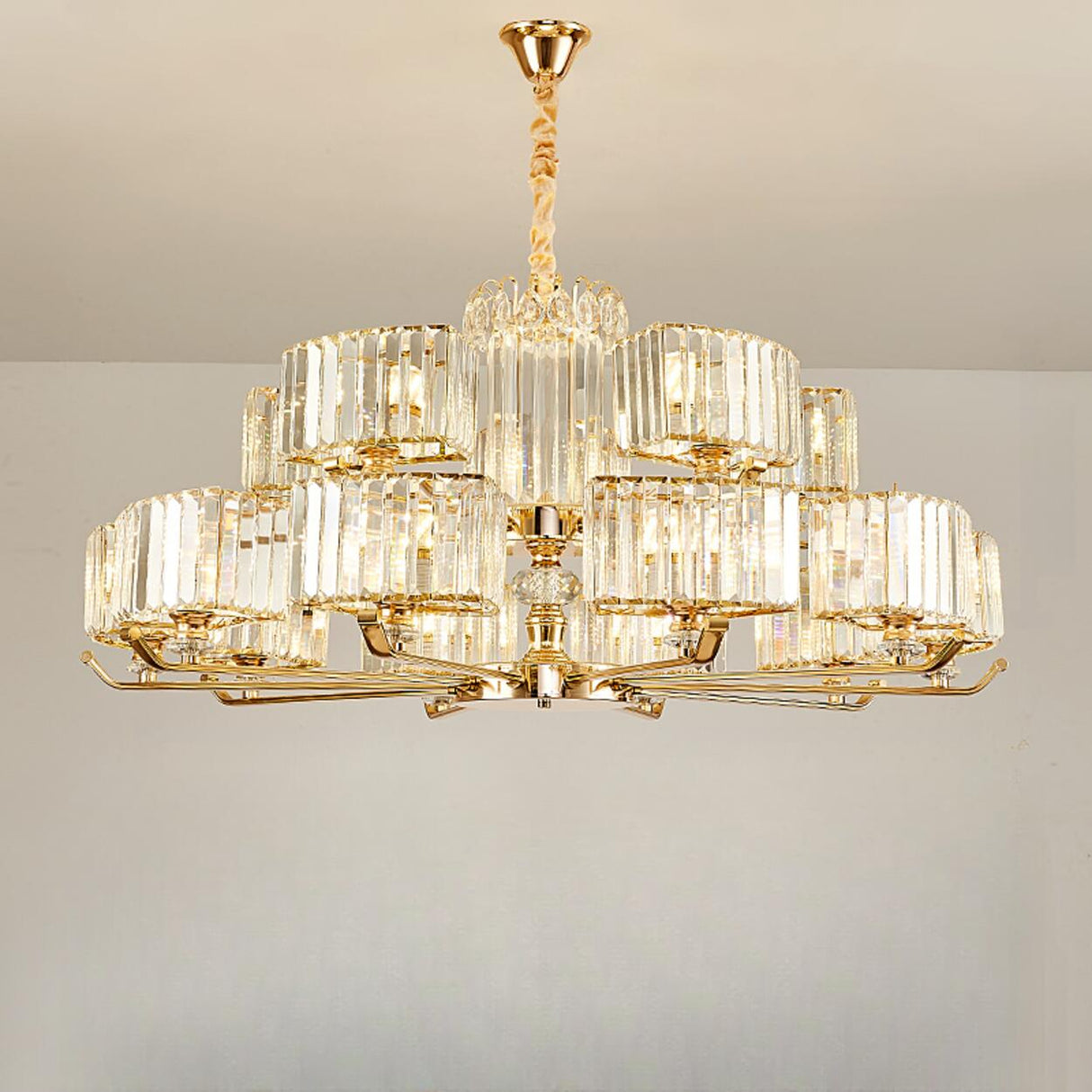 Luxurious Gold Ring Round Crystal Chandelier Image - 9