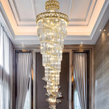 Luxurious Gold Spiral Crystal High Ceiling Chandelier Image - 15