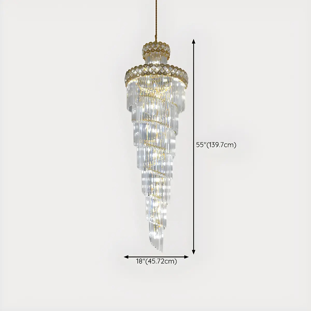 Luxurious Gold Spiral Crystal High Ceiling Chandelier 