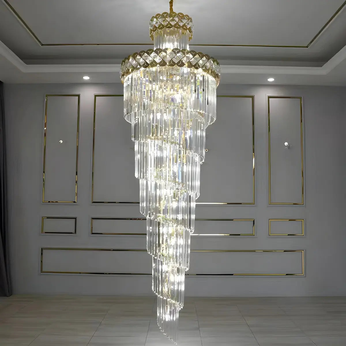 Luxurious Gold Spiral Crystal High Ceiling Chandelier Image - 3