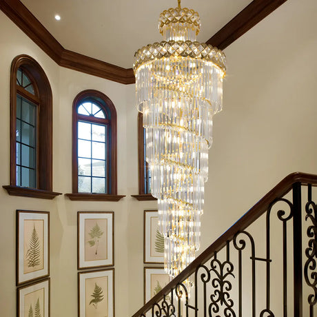 Luxurious Gold Spiral Crystal High Ceiling Chandelier Image - 4