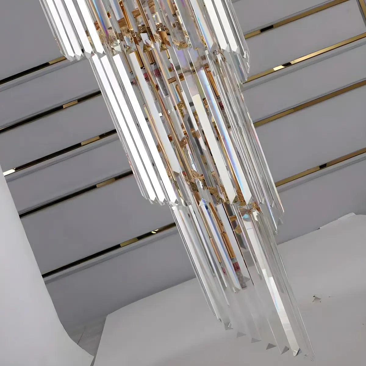 Luxurious Gold Spiral Crystal High Ceiling Chandelier Image - 7