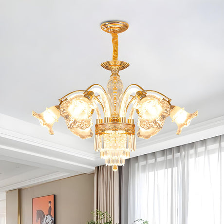 Luxurious Golden Clear Crystal Flower Chandelier Image - 1