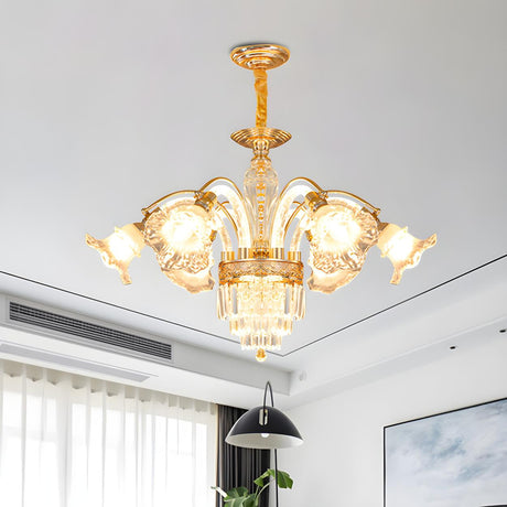 Luxurious Golden Clear Crystal Flower Chandelier Image - 2