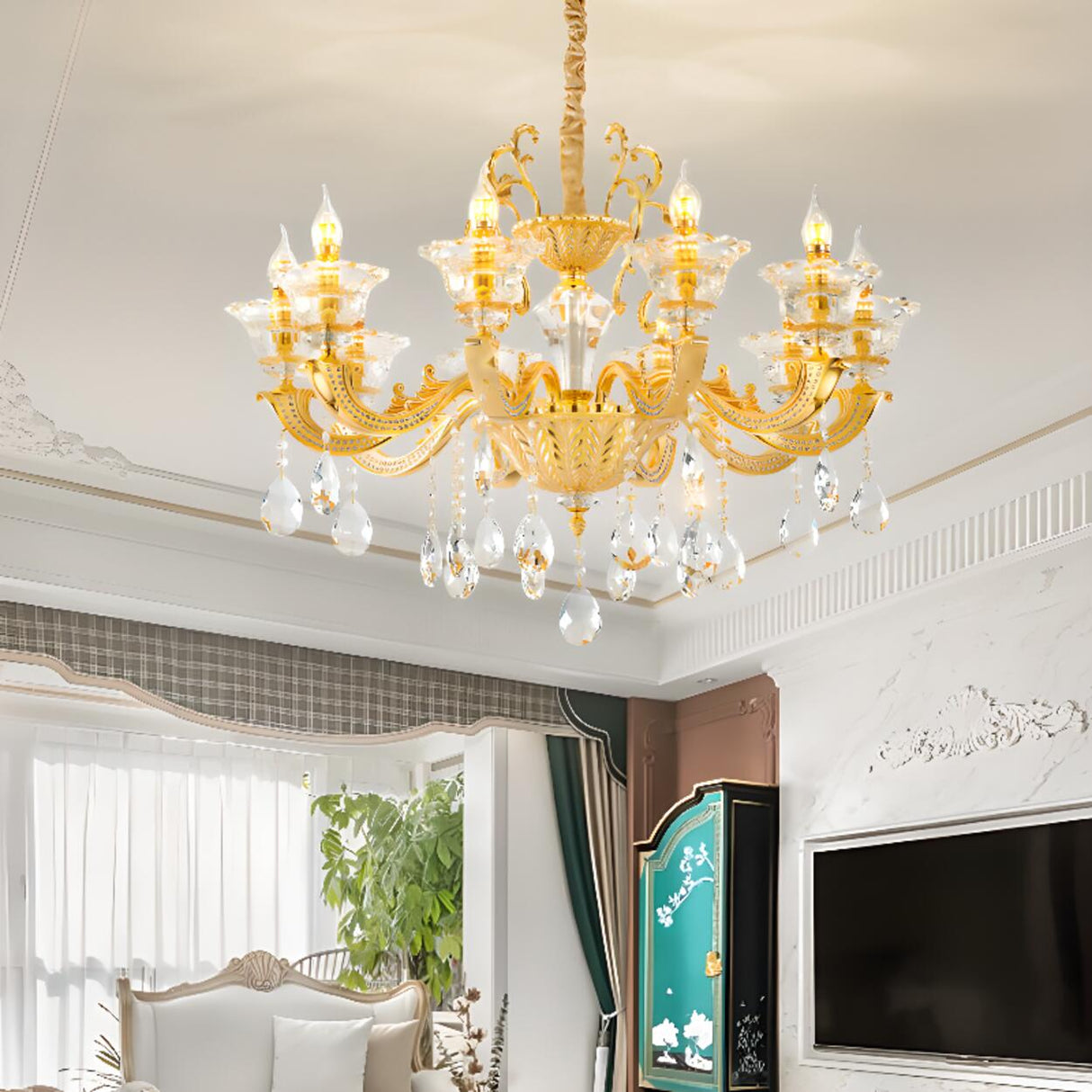 Luxurious Grand Golden Crystal Chandelier Image - 8