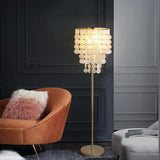 Luxurious Hanging Shell Golden Base LED Floor Lamp Image - 3