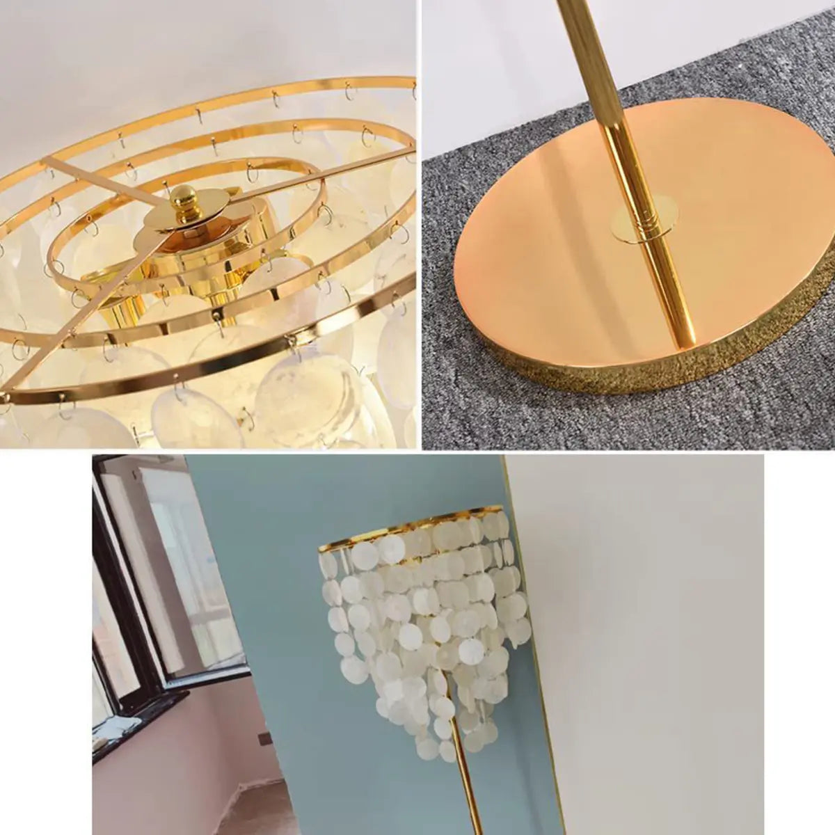 Luxurious Hanging Shell Golden Base LED Floor Lamp Image - 8