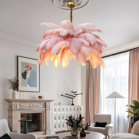 Luxurious Large Pink Feather Chandelier for Living Room Image - 1