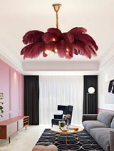 Luxurious Large Pink Feather Chandelier for Living Room Image - 17