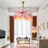 Luxurious Large Pink Feather Chandelier for Living Room Image - 3