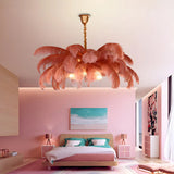 Luxurious Large Pink Feather Chandelier for Living Room Image - 6