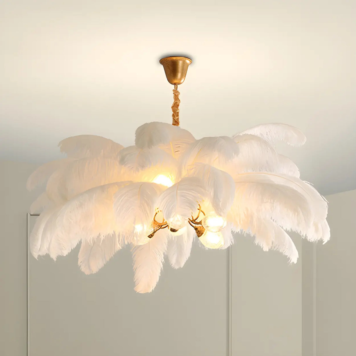 Luxurious Large Pink Feather Chandelier for Living Room Image - 7