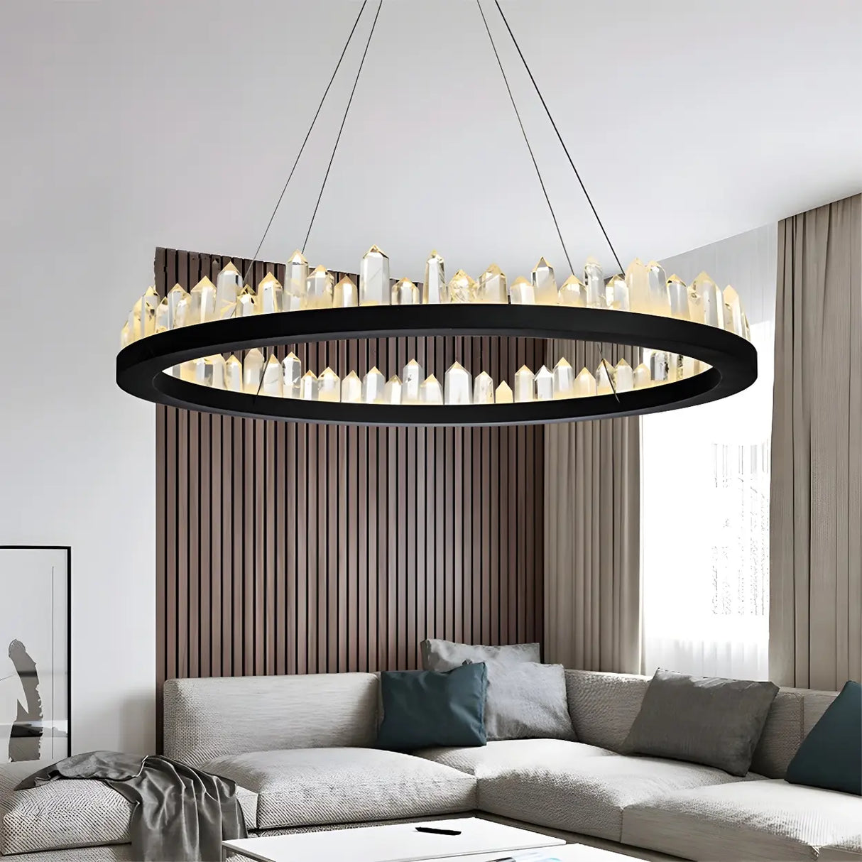 Luxurious Living Room Crystal Circular Pendant Chandelier Image - 1