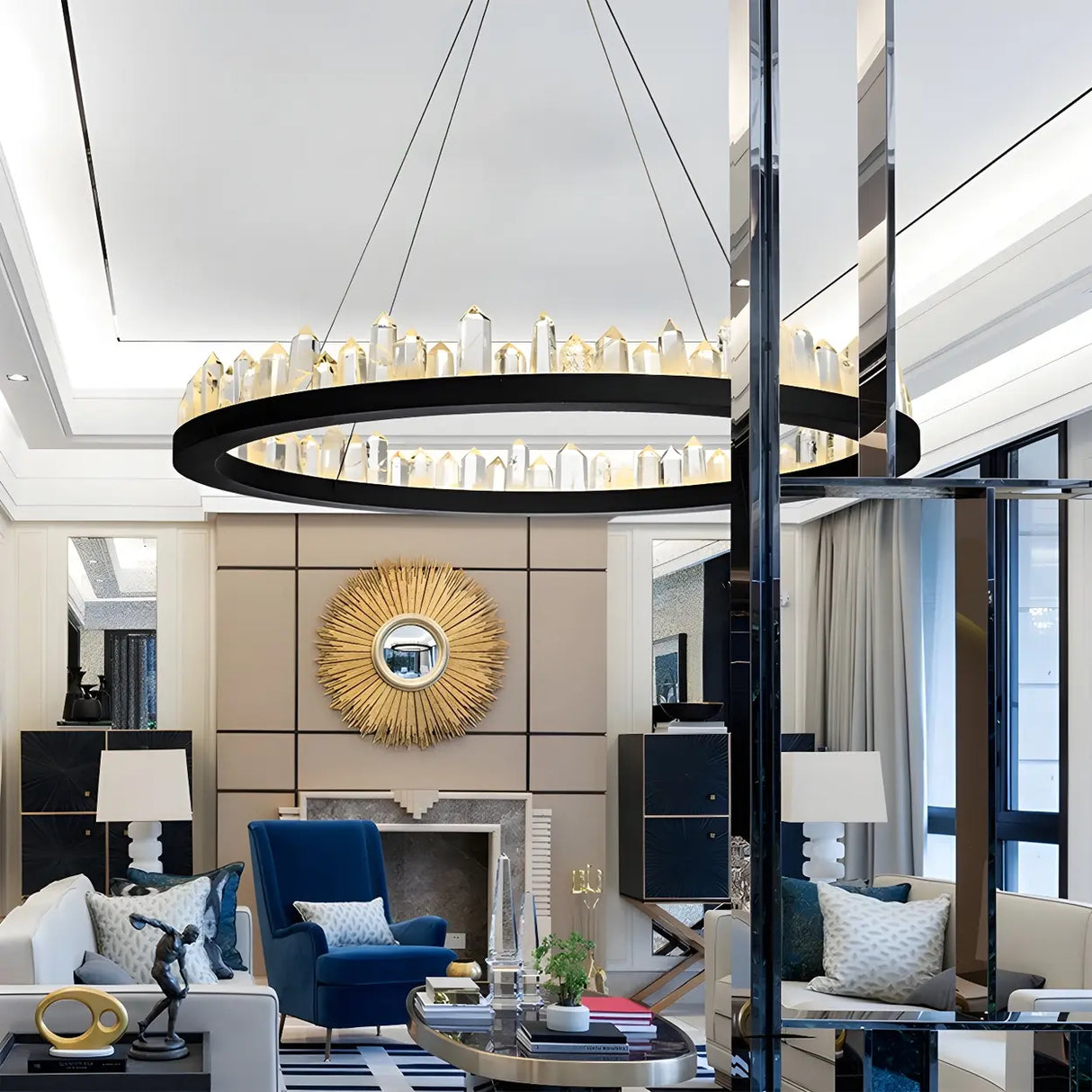 Luxurious Living Room Crystal Circular Pendant Chandelier Image - 3