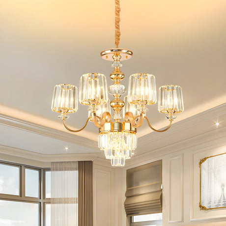 Luxurious Modern Clear Crystal Golden Round Chandelier Image - 1