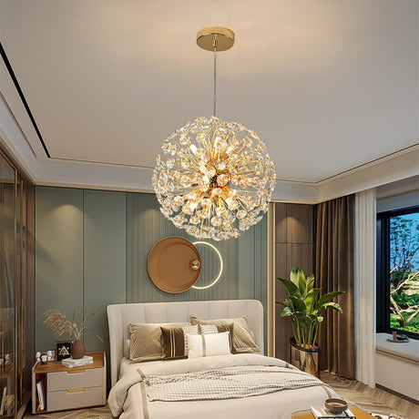 Luxurious Modern Gold Crystal Starburst Pendant Chandelier Image - 1