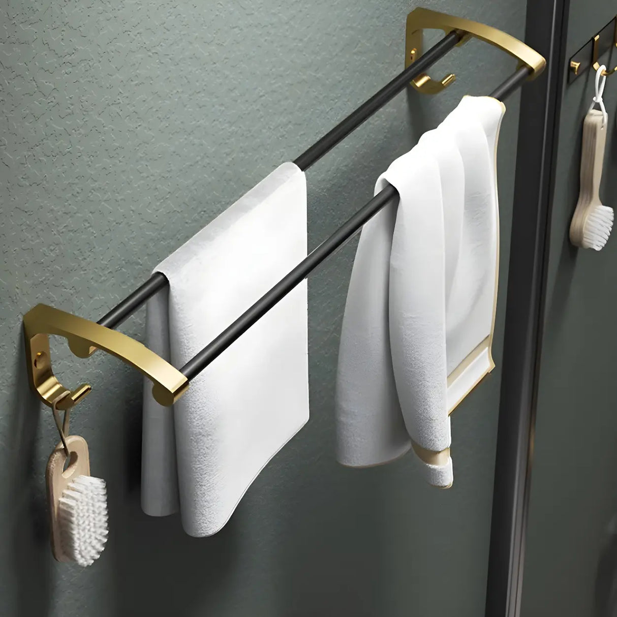 Luxurious Mounting Hardware Black-Gold Bathroom Storage Set Image - 21