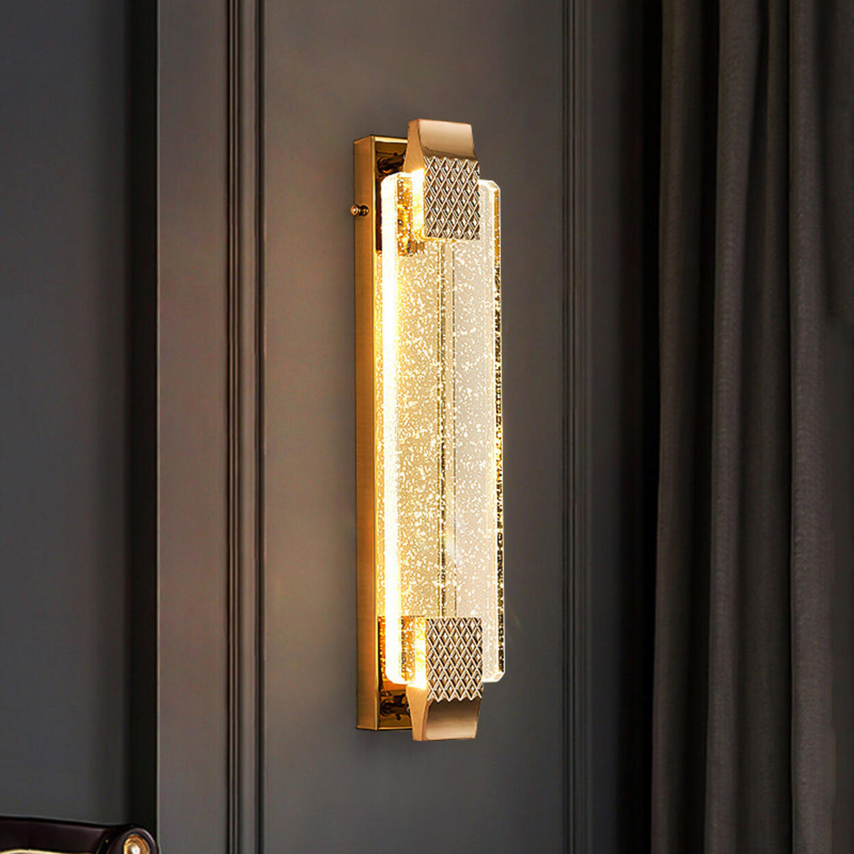 Luxurious Rectangular Crystal Wall Sconce Image - 1