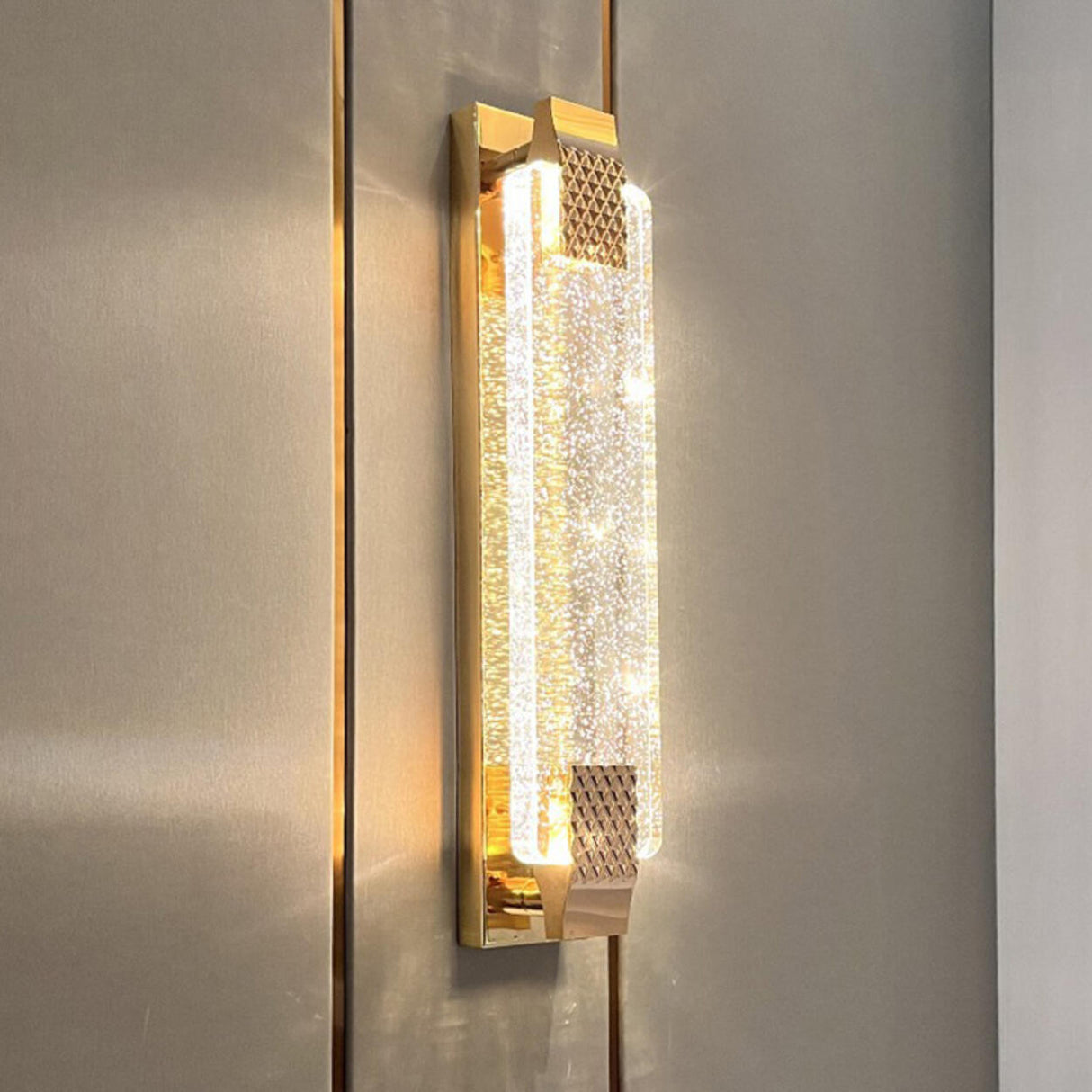 Luxurious Rectangular Crystal Wall Sconce Image - 4