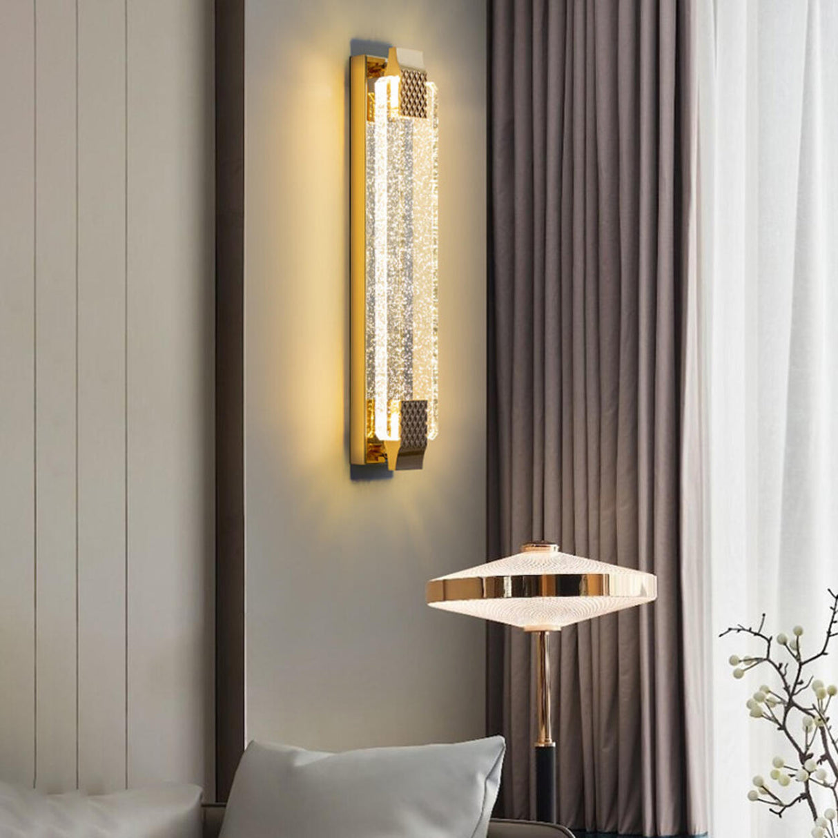 Luxurious Rectangular Crystal Wall Sconce Image - 6