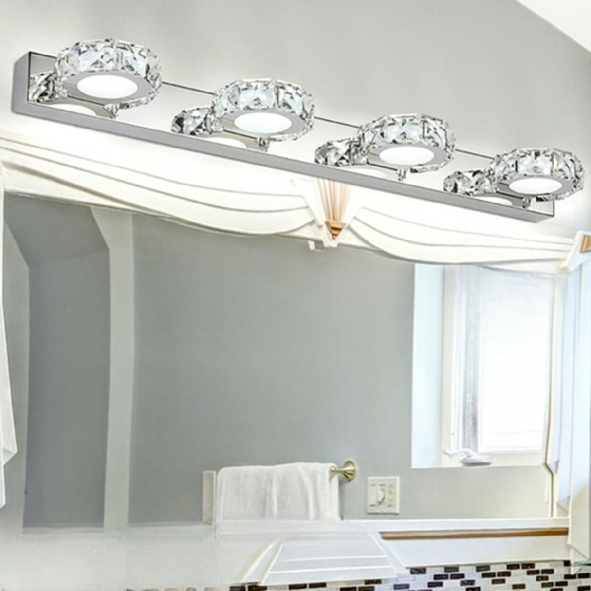 Luxurious Round Crystal 3 Light Vanity Light Image - 9