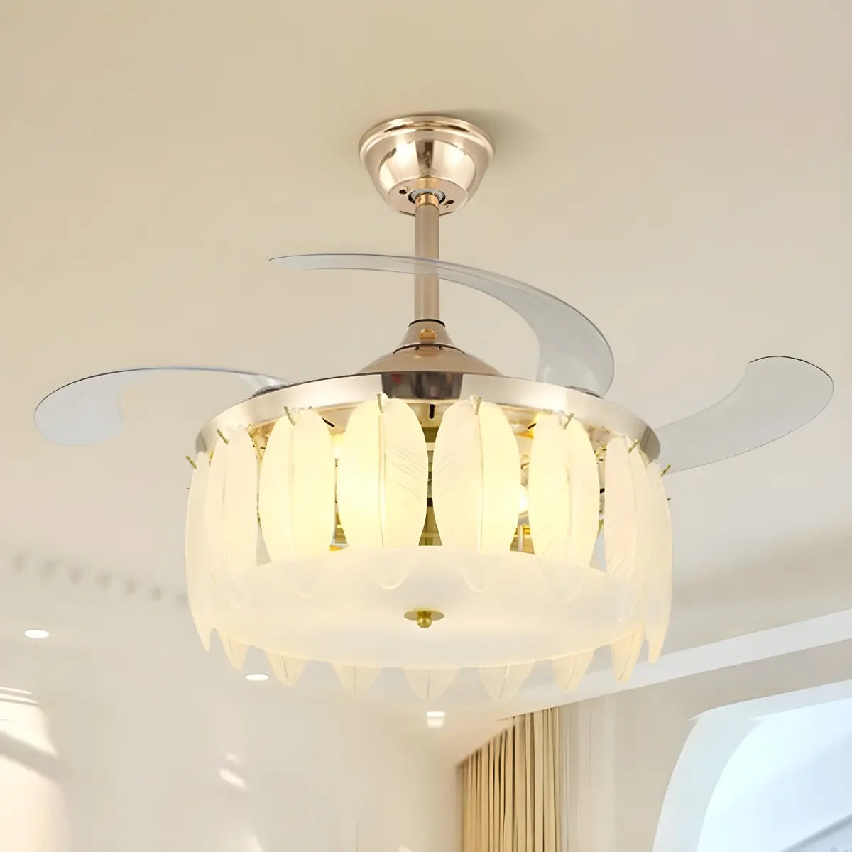 Elegant Shell Decor Round Ceiling Fan with LED Light Image - 10