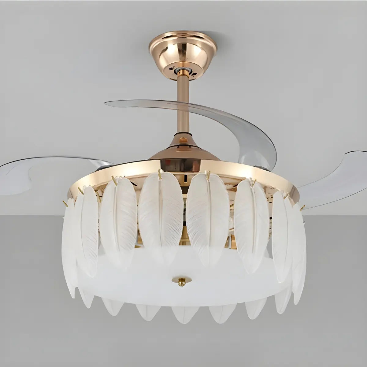 Elegant Shell Decor Round Ceiling Fan with LED Light Image - 12