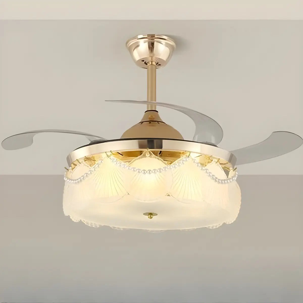 Elegant Shell Decor Round Ceiling Fan with LED Light Image - 13