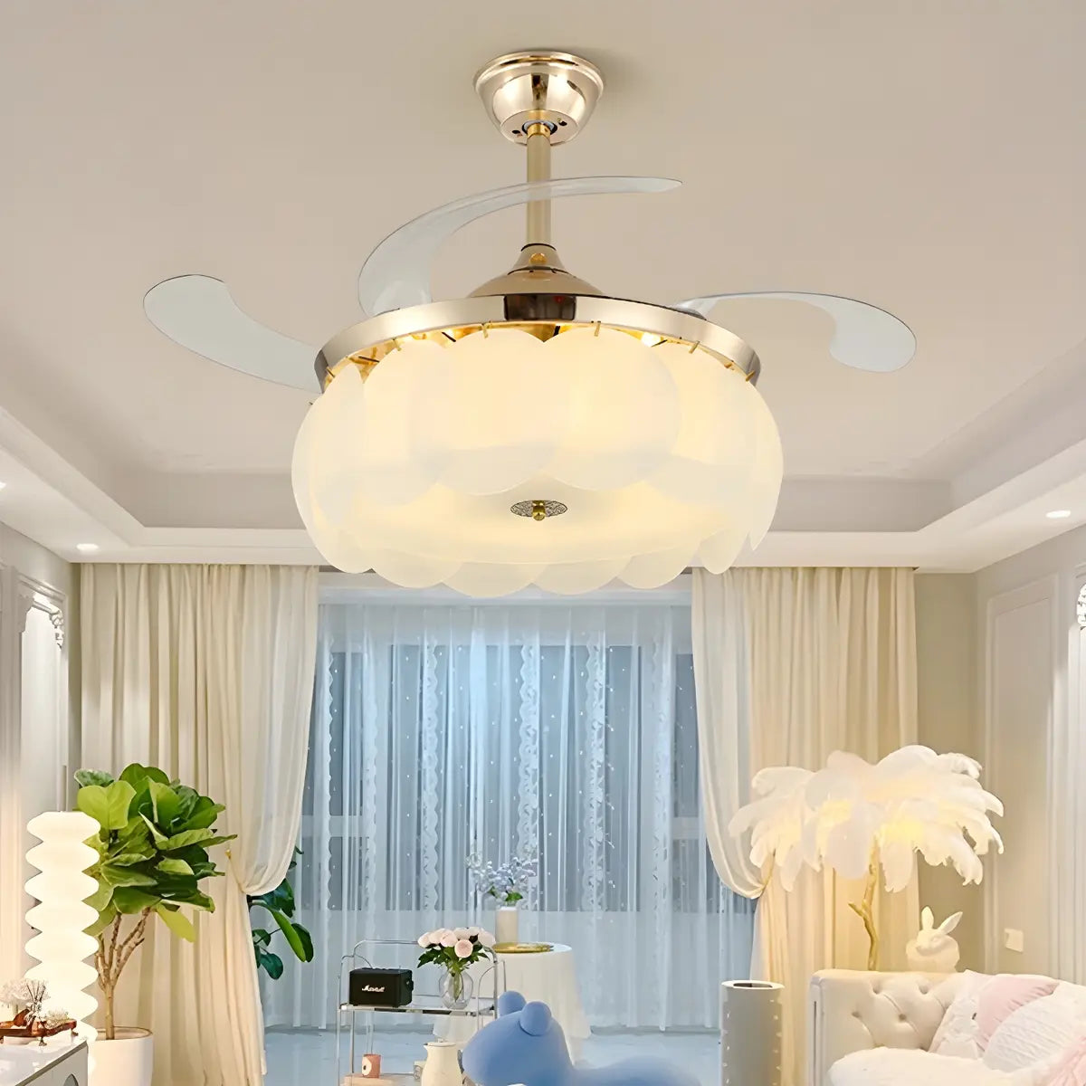 Elegant Shell Decor Round Ceiling Fan with LED Light Image - 15