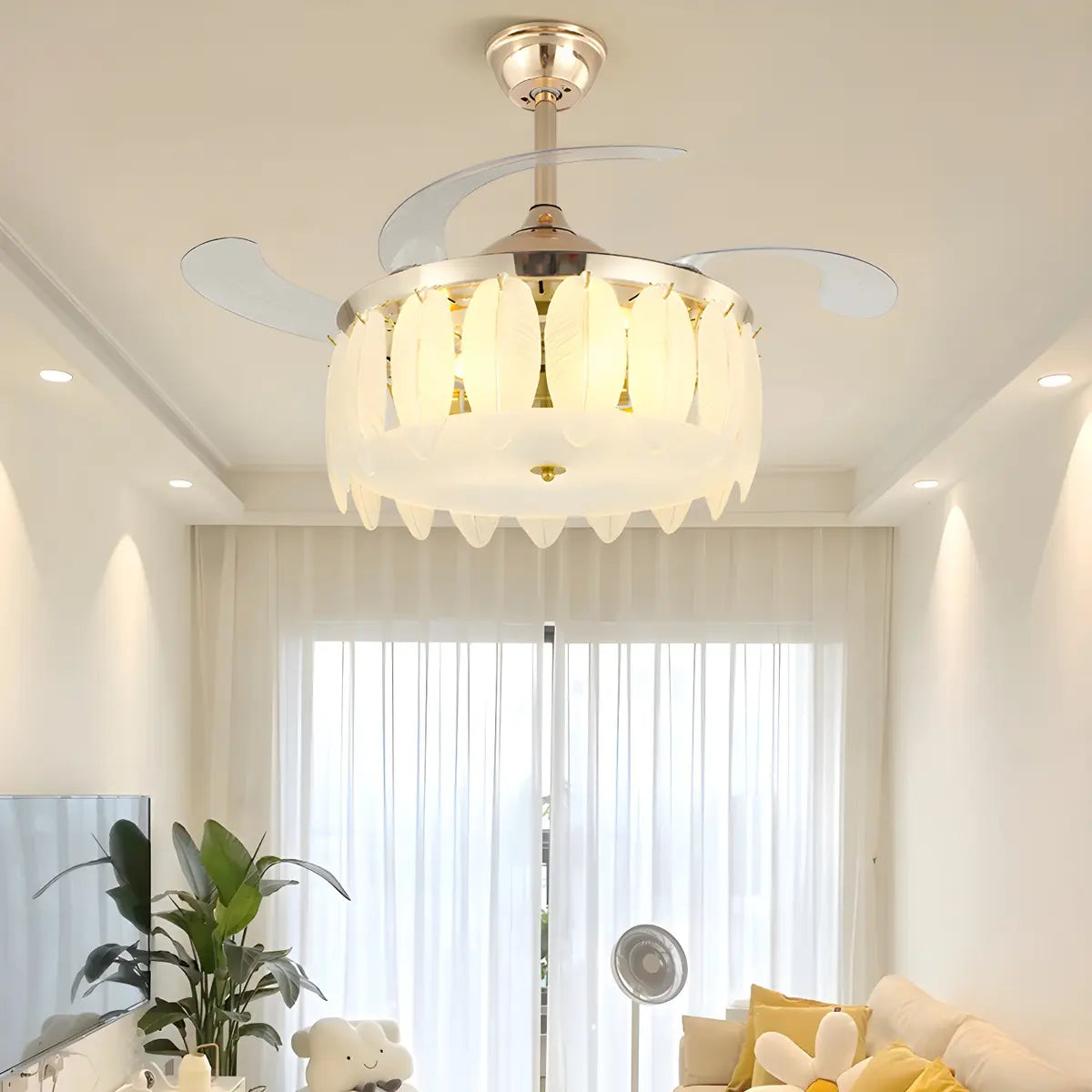 Elegant Shell Decor Round Ceiling Fan with LED Light Image - 17