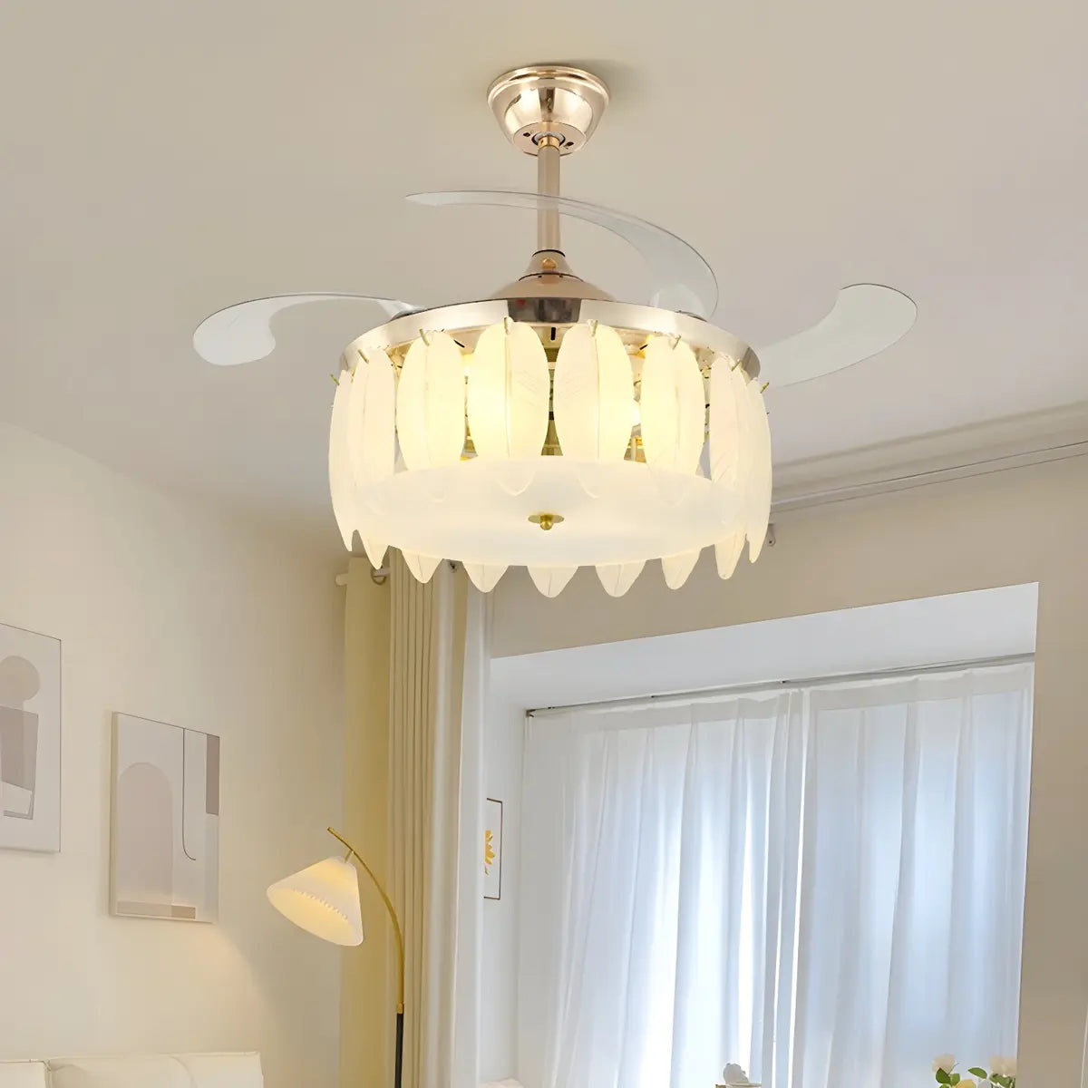 Elegant Shell Decor Round Ceiling Fan with LED Light Image - 4