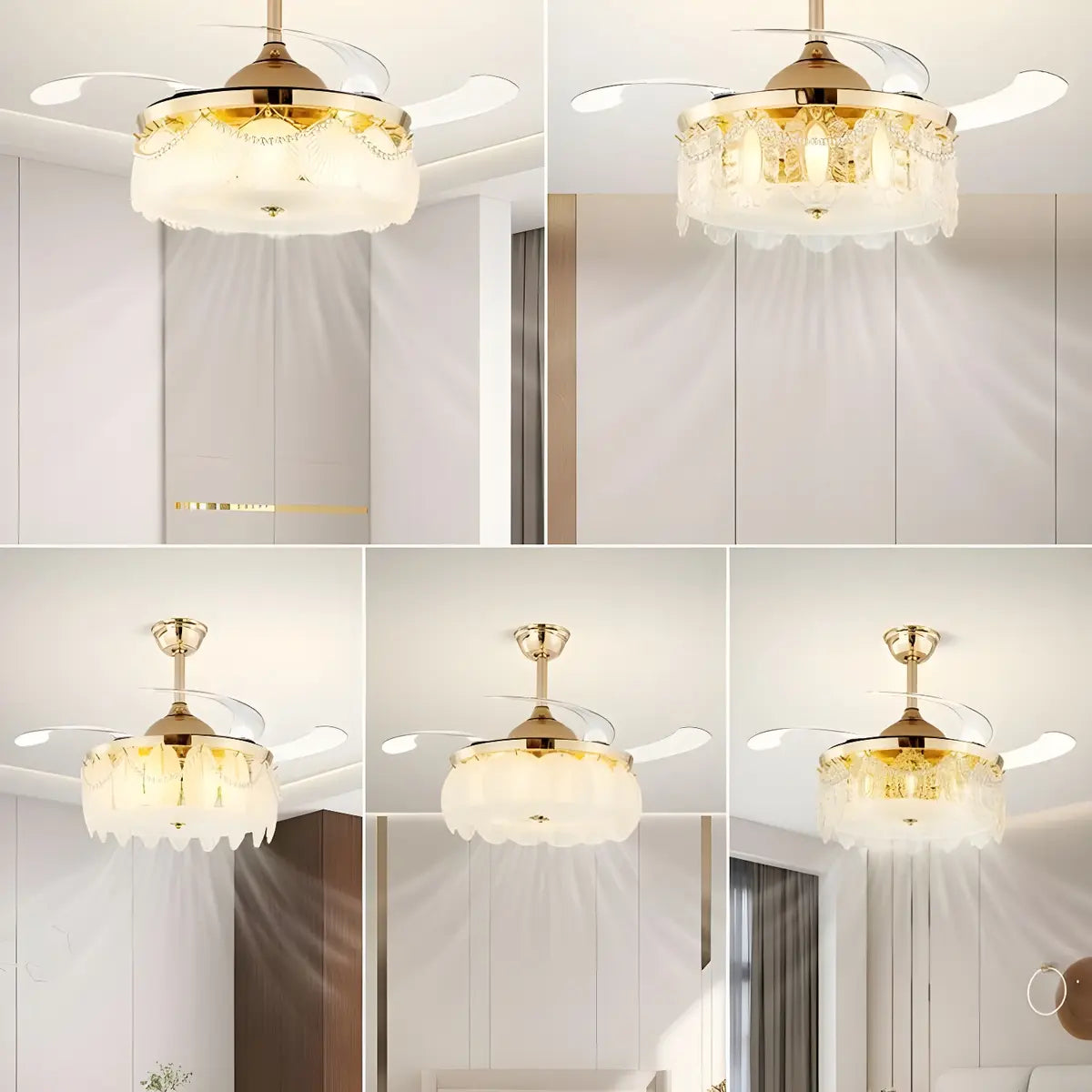 Elegant Shell Decor Round Ceiling Fan with LED Light Image - 6