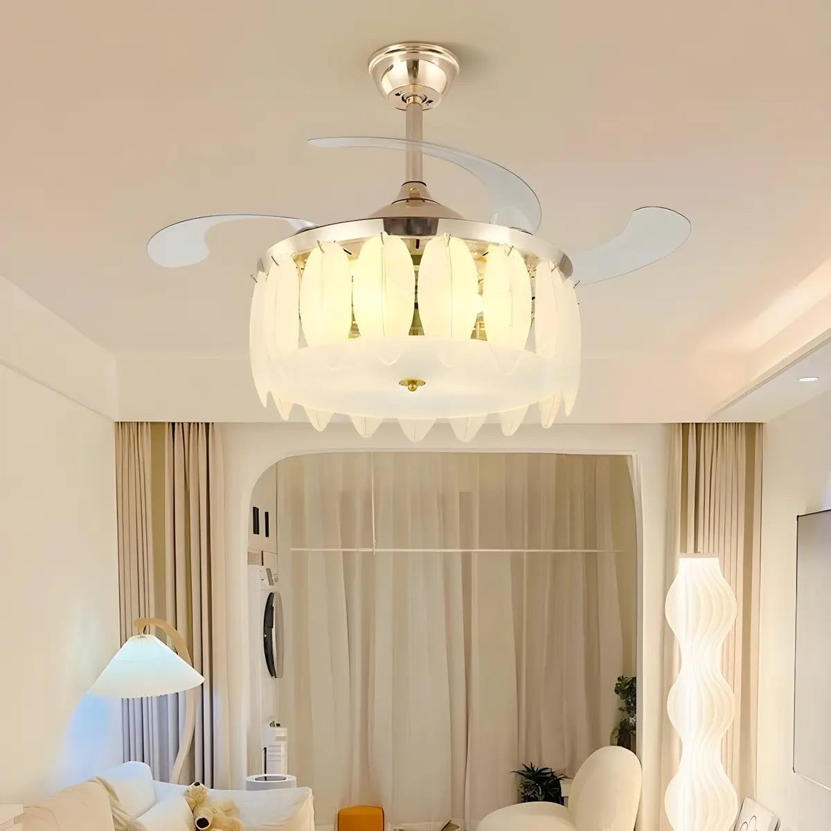 Elegant Shell Decor Round Ceiling Fan with LED Light Image - 9