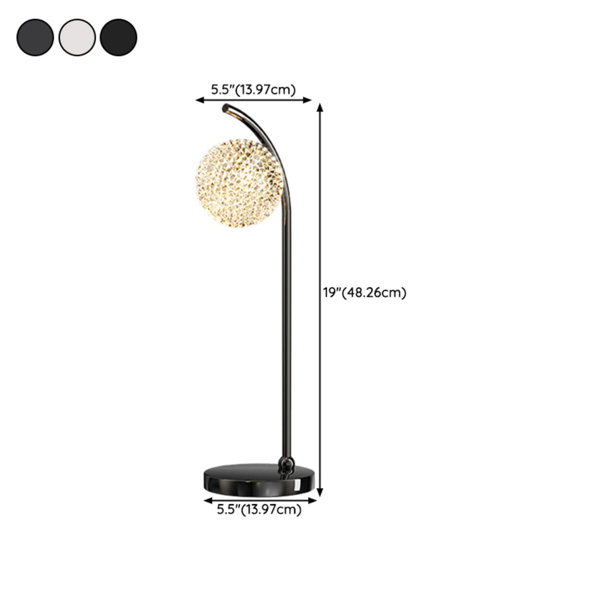 Luxurious Sparkling White Crystal Ball Arc Table Lamp 