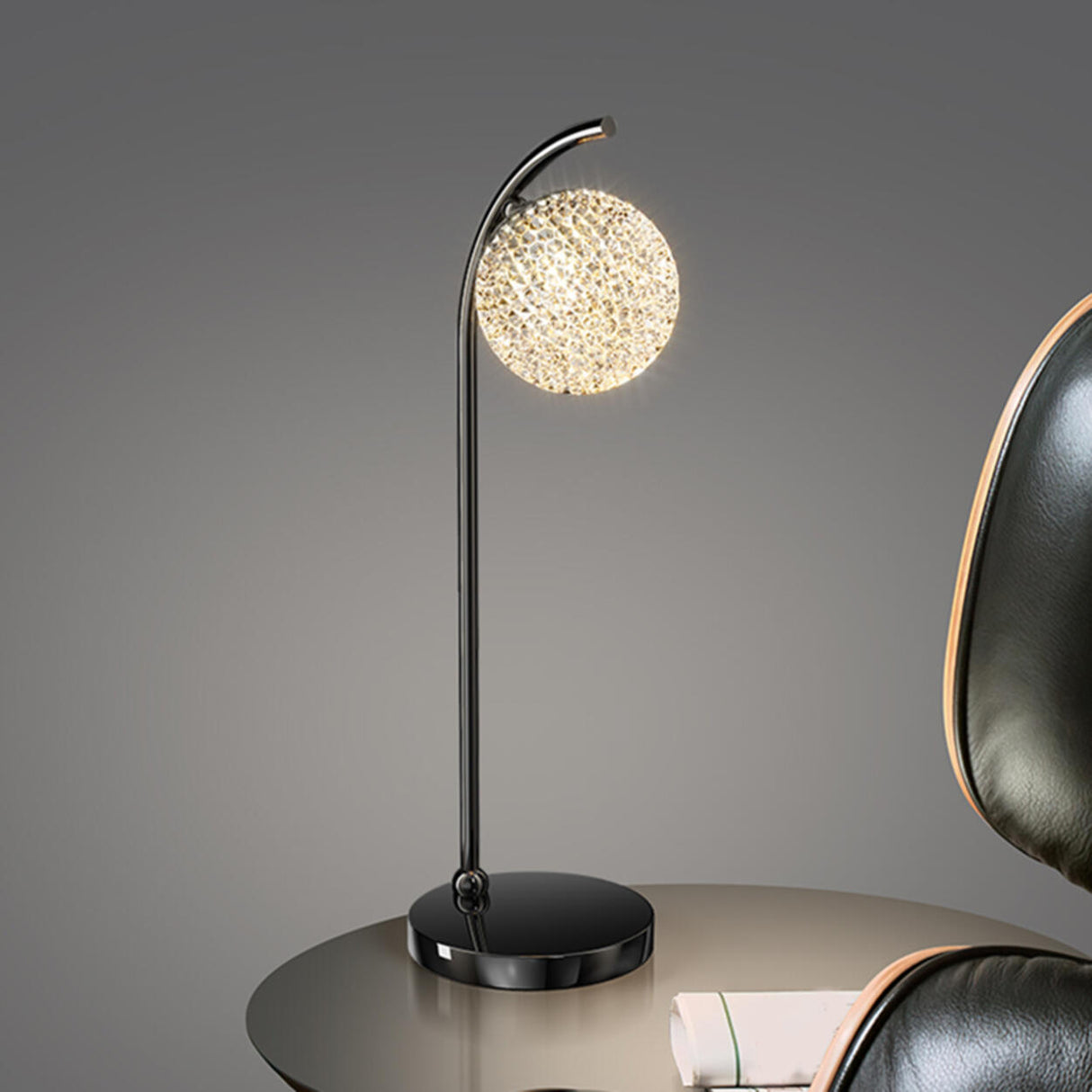 Luxurious Sparkling White Crystal Ball Arc Table Lamp Image - 3